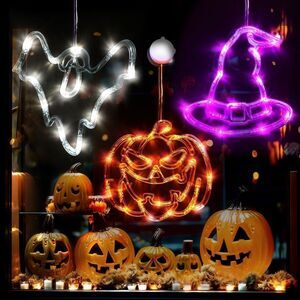 Halloween Pumpkin Bat Witch Lights 3 Pack with Suction Cup Window Decorations